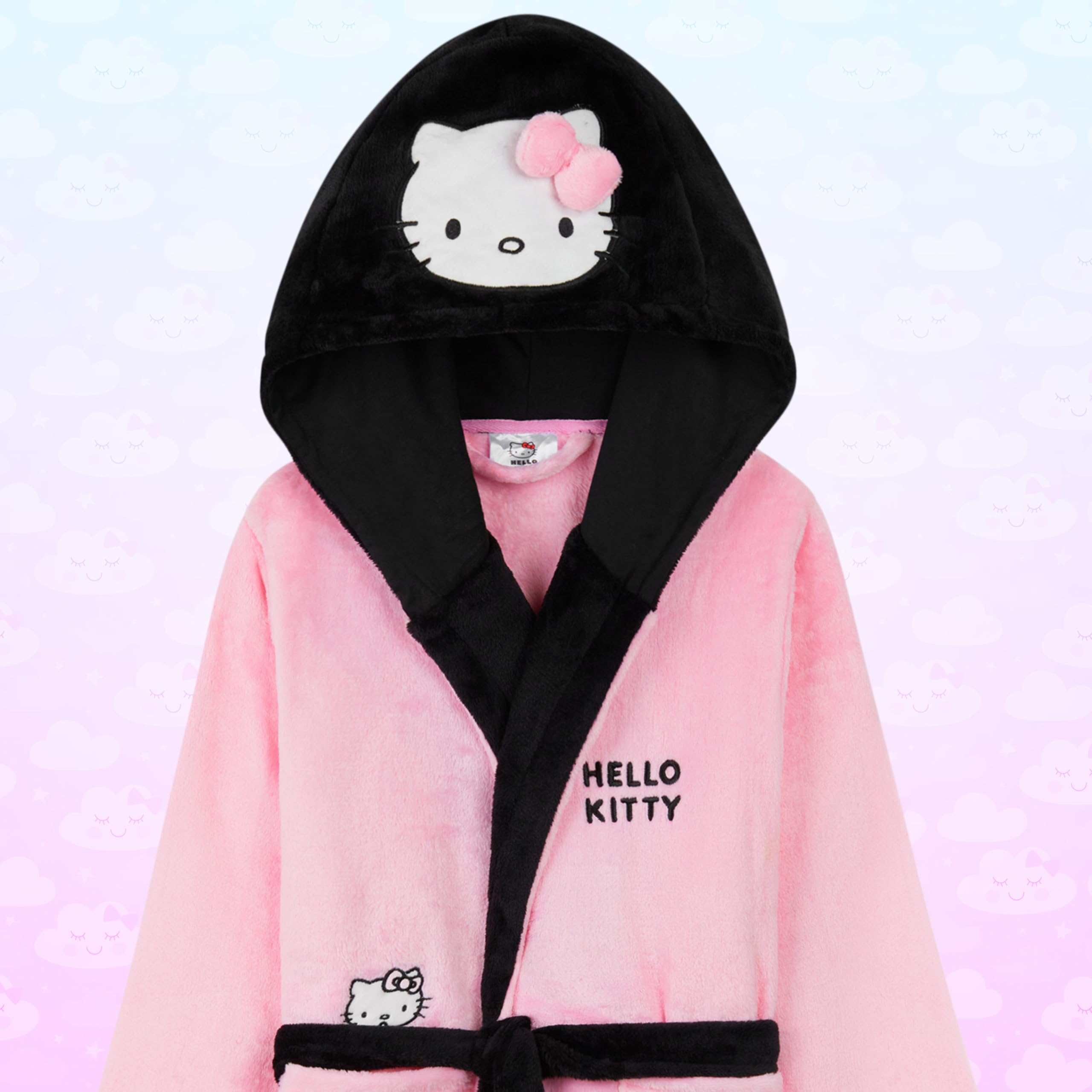 Hello Kitty Sanrio Albornoces Infantiles, Kuromi Cinnamoroll Bata con Capucha Bolsillos y Lazo en la Cintura, Regalos de Anime (13-14 Años, Rosa Hello Kitty)