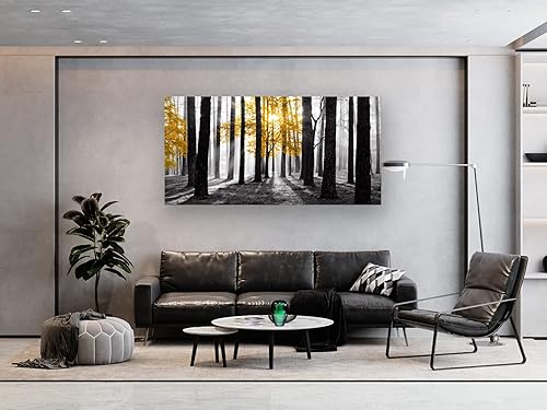 Miniatura 3 de Cao Gen Decor Art S06362 Arte de Pared Pintura en Lienzo Árbol Amarillo en Blanco y Negro Sunshine Bosque Brumoso Imagen Póster Impresión Enmarcado