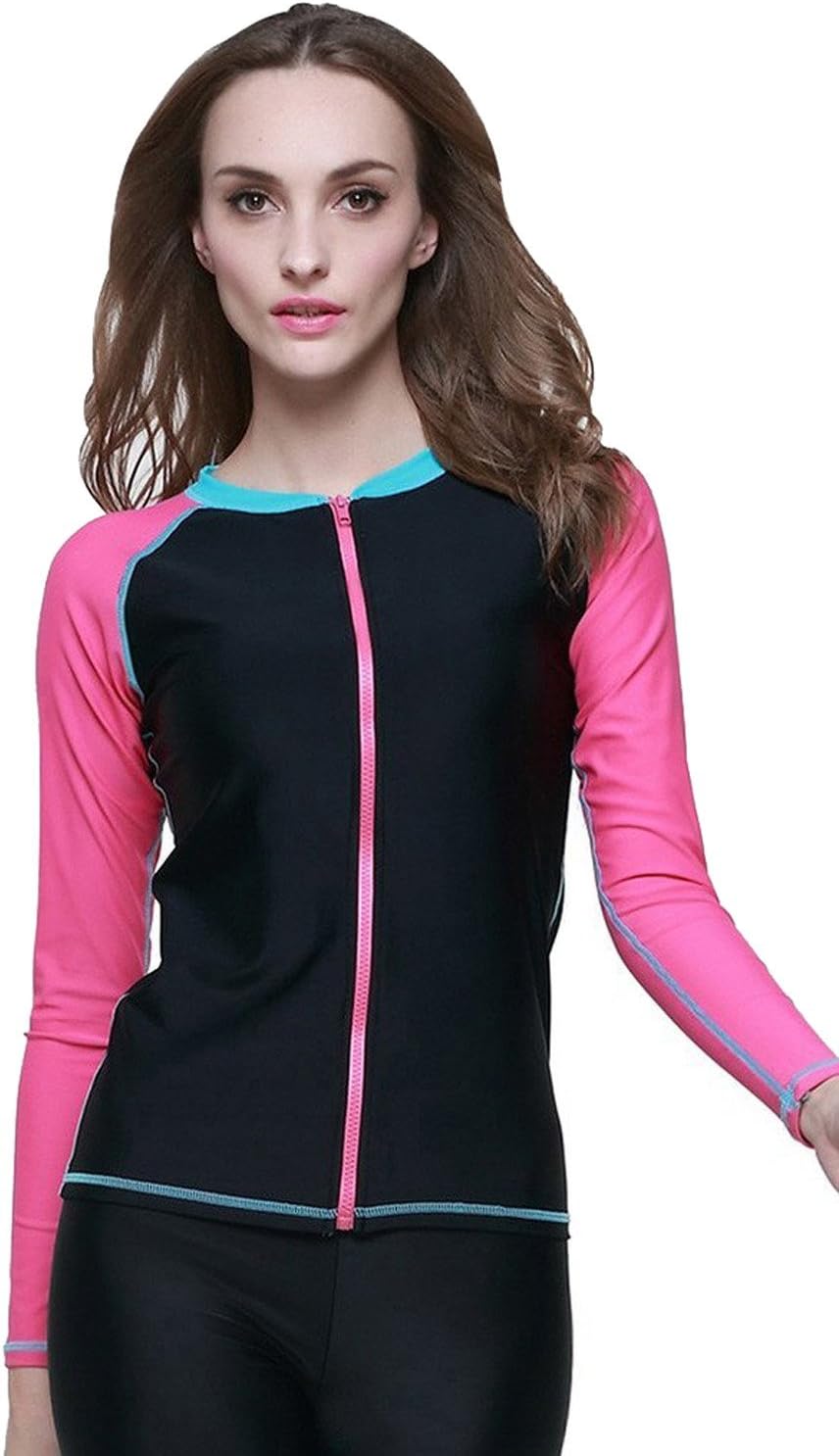 Women's UPF 50+ Long Sleeve Zip-Front Rashguard Swimwear Swimsuits Top