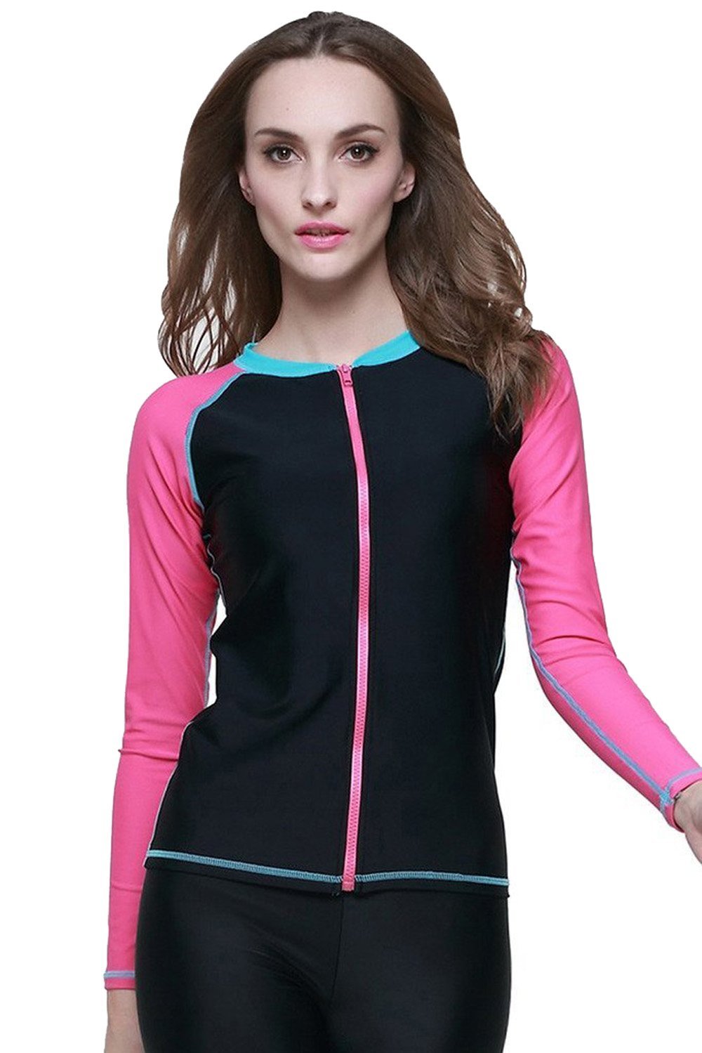 Women's UPF 50+ Long Sleeve Zip-Front Rashguard Swimwear Swimsuits Top