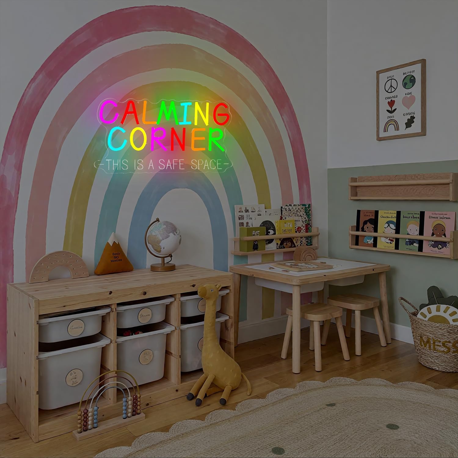 Calming Corner Neon Signs for Wall Decor Dimmable Safe Space Led Sign Calm Down Corner Neon Lights for Classroom Counselor Mental Health Therapy Office Decor