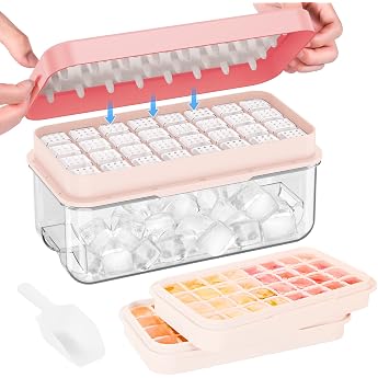 PHINOX Ice Cube Tray 64 Ice Cubes Ice Cube Tray with Lid & Scoop