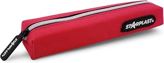 Starplast Estuche de 1 Cremallera Fino - Estuche de Tela, Resistente, portatodo, 10 Colores Lisos, para Uso Escolar - Rojo