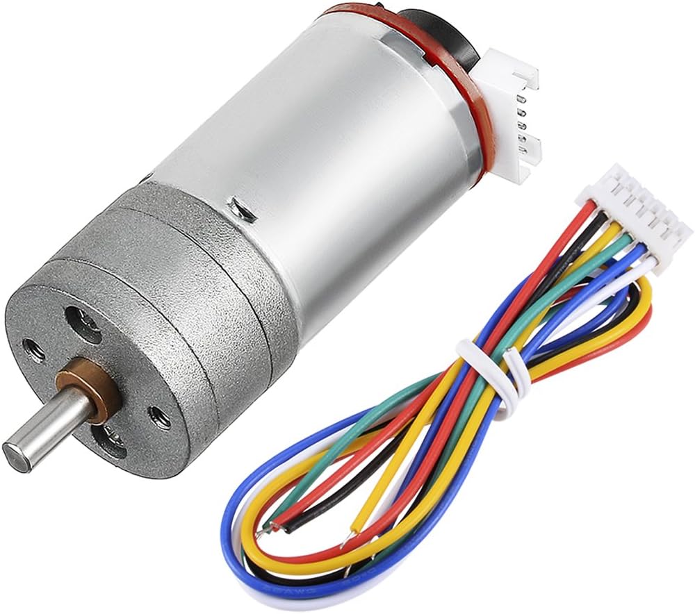uxcell Gear Motor with Encoder DC 12V 201RPM Gear Ratio 21.3:1 D Shaft Metal Encoder Gear Motor Silver 25Dx49L mm for Robot RC Car Model DIY Engine Toy