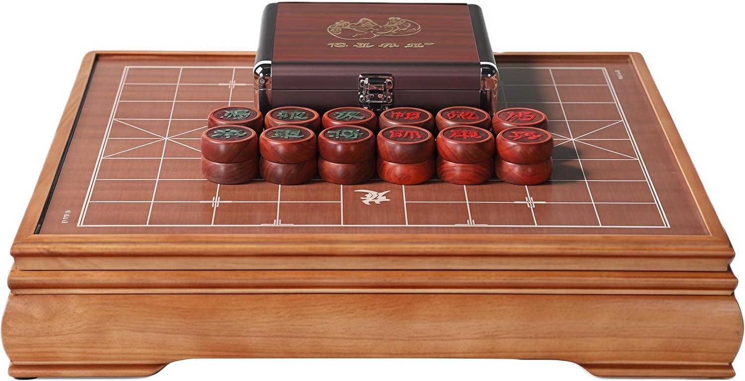 Natural Wood Chinese Chess, Xiangqi Gift Set - Travel Games Sets with Board Games Gift, Xiang Qi Game & Pieces, Chinese Decor & Gifts, Chinese New Year Decor (African Padauk)