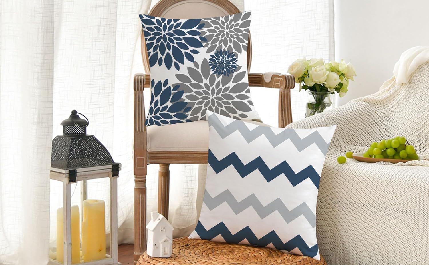 Blue Farmhouse Pillow Cover 18 x 18 Inch Set of 4 Spring Summer Throw Pillow Covers Double-Sided Printing Pillow Case for Sofa Home Decor - Image 2