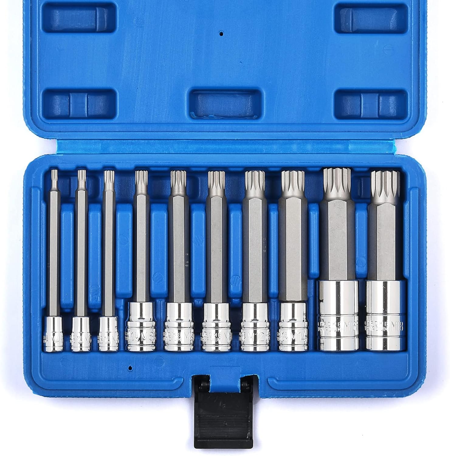 10PCS Triple Square Spline Bit Socket Set, Extra Long 4'' Length, M4-M18, S2 and Cr-V Steel, XZN Spline Tip Bit Socket Set for most European Vehicles