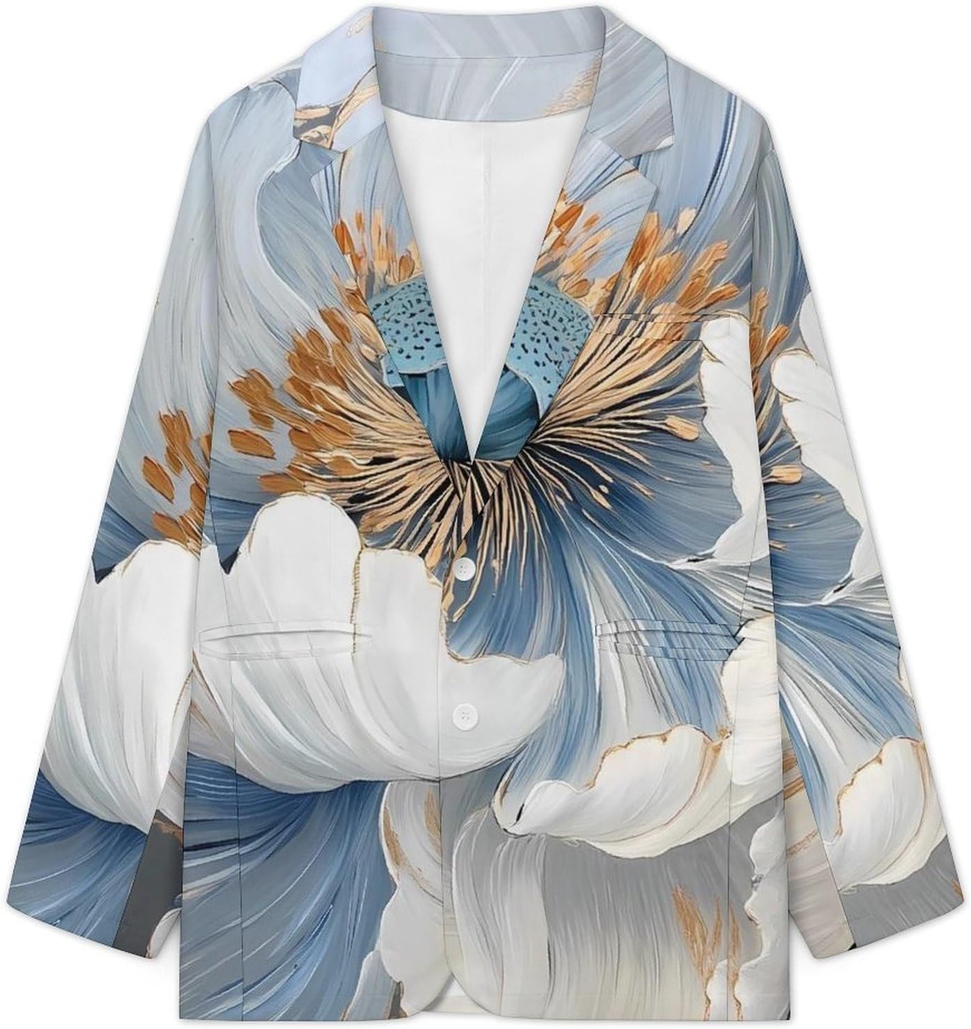 Peony Flower with Golden Lace Suits Blazer for Men Casual Buttons Lapel Jacket Sport Coat