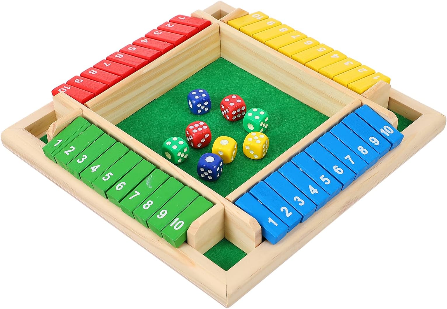 Toyvian Shut The Box Dice Game Wooden Board Table Math Game Educational Math Learning Toys with 8 Dice for 1- 4 Kids Adults Family Classroom Home Pub