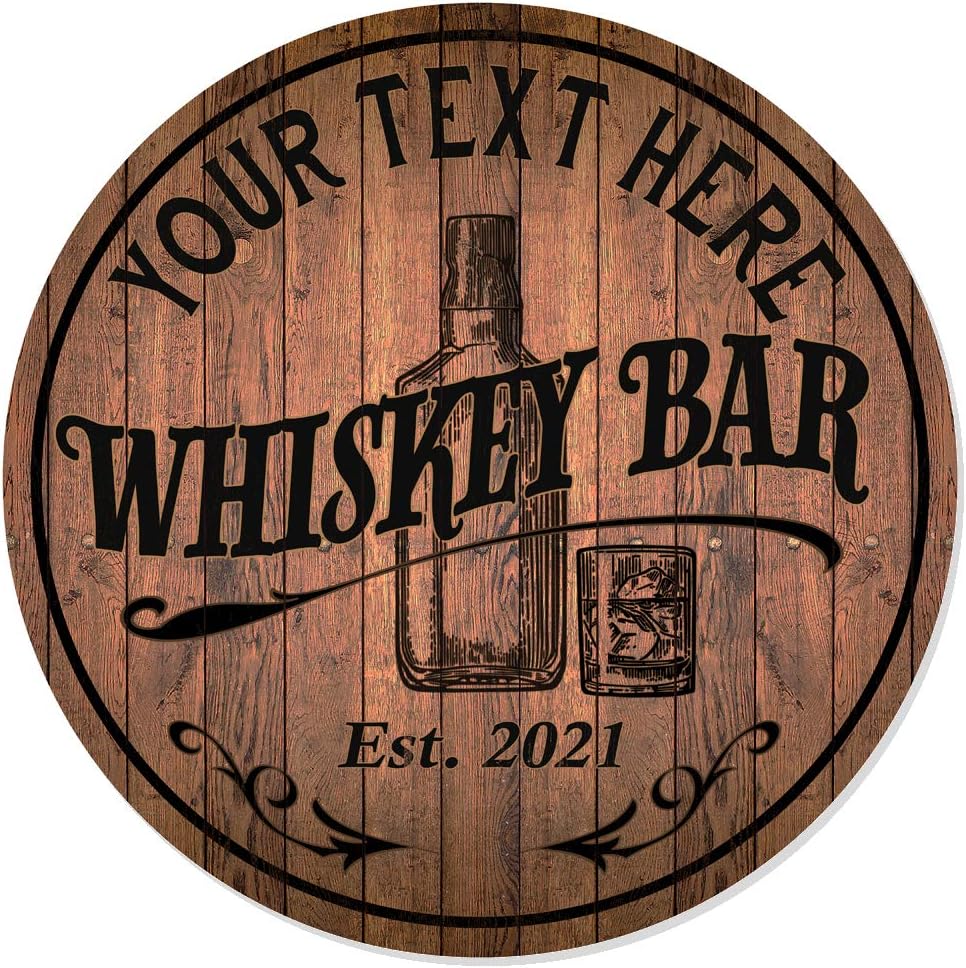 Personalized Whiskey Bar Sign 10" 14" 18" Round Wood Sign Bourbon Bar Accessories Bar Decor Gift B3-00140051001