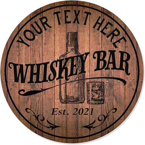 Letrero de barra de whisky personalizado de 10 pulgadas, 14 pulgadas, 18 pulgadas, letrero redondo de madera, accesorios de barra de borbón,