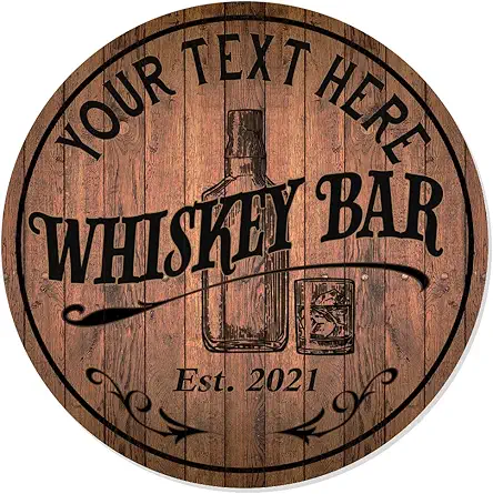 Personalized Whiskey Bar Sign 10" 14" 18" Round...