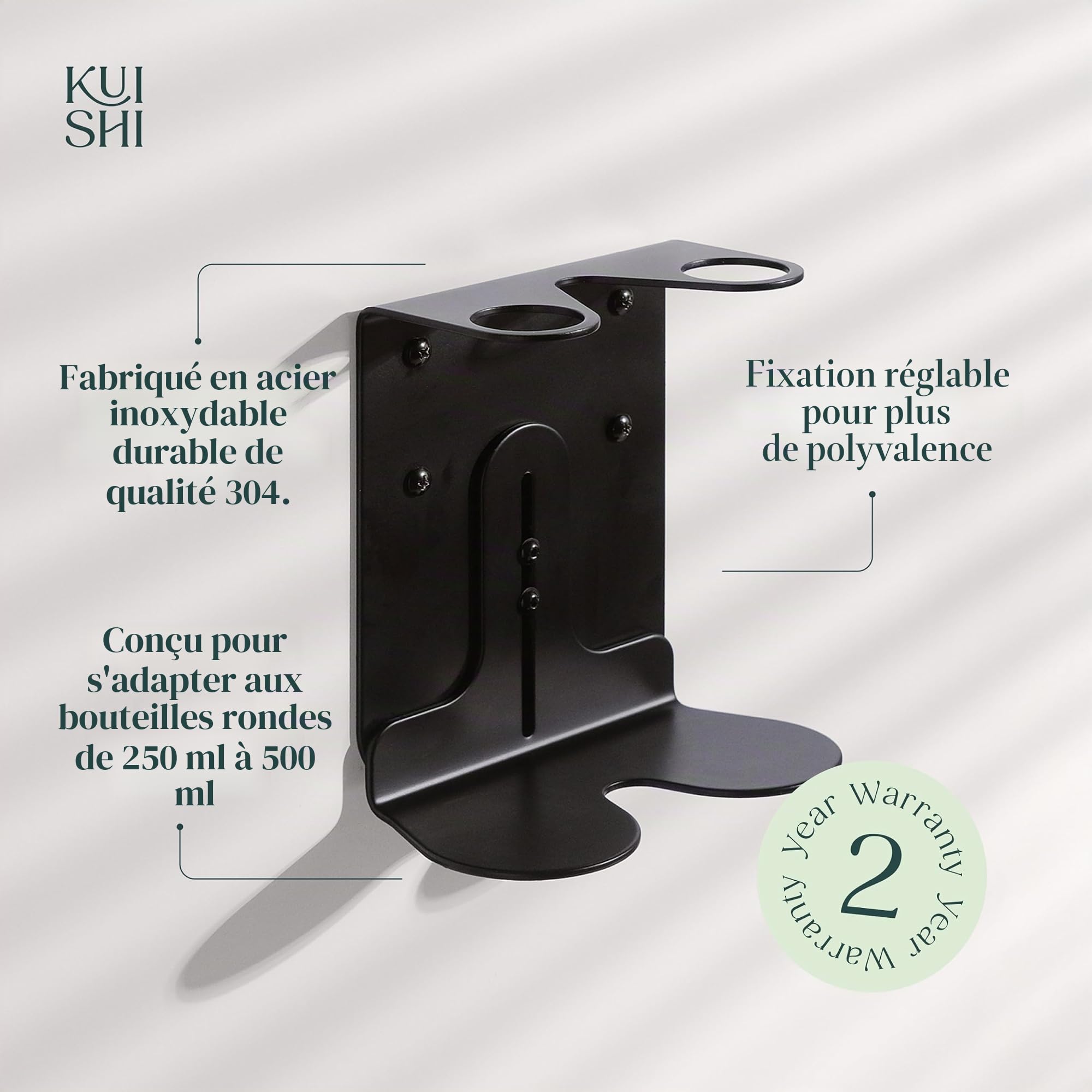Support Mural pour Distributeur de Savon Noir Kuishi, Porte-Bouteille de Savon 250-500 ML, Double Noir, résistant à la Corrosion et aux Marques, décoration, Bouteilles Non incluses.