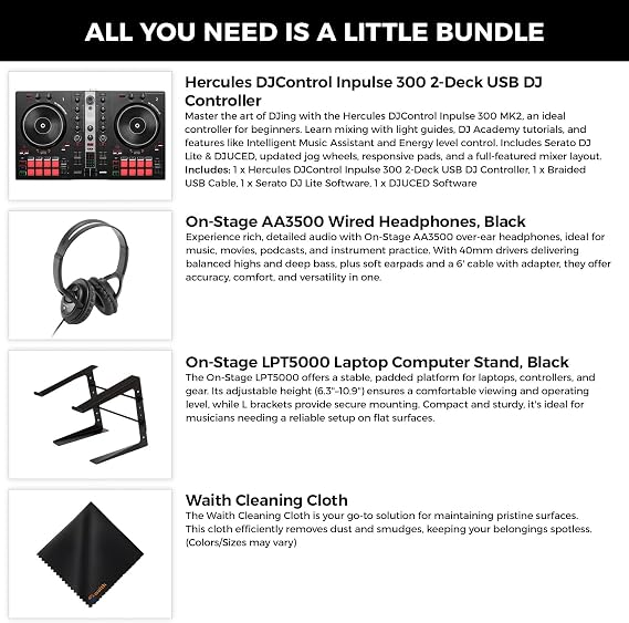 Hercules DJControl Inpulse 300-2-Deck USB DJ Controller, Headphones Bundle