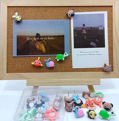 Miniatura 9 de Pines de empuje, 30 Uds Creativo Pulgar Tachuelas Dibujo de Pines Mixtos Lindo Caracol Caracol Caracol Carpa Abeja Cachorro Fox Pushpins para