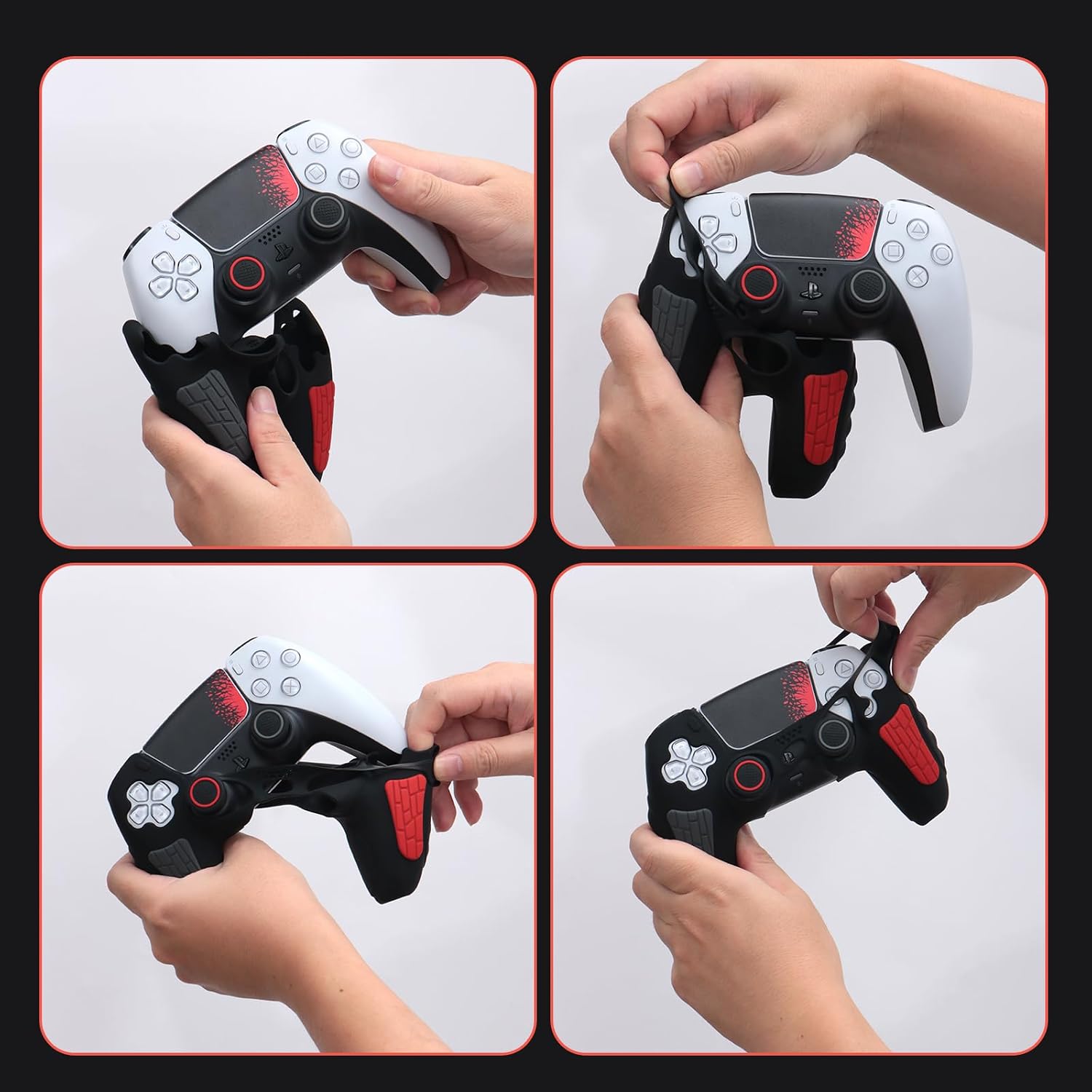 PS 5 Controller Cover Case - Anti-Slip Silicone Skin for PS 5 Controller with Thumb Grip Caps, Joystick Protectors, Theme Sticker - Black