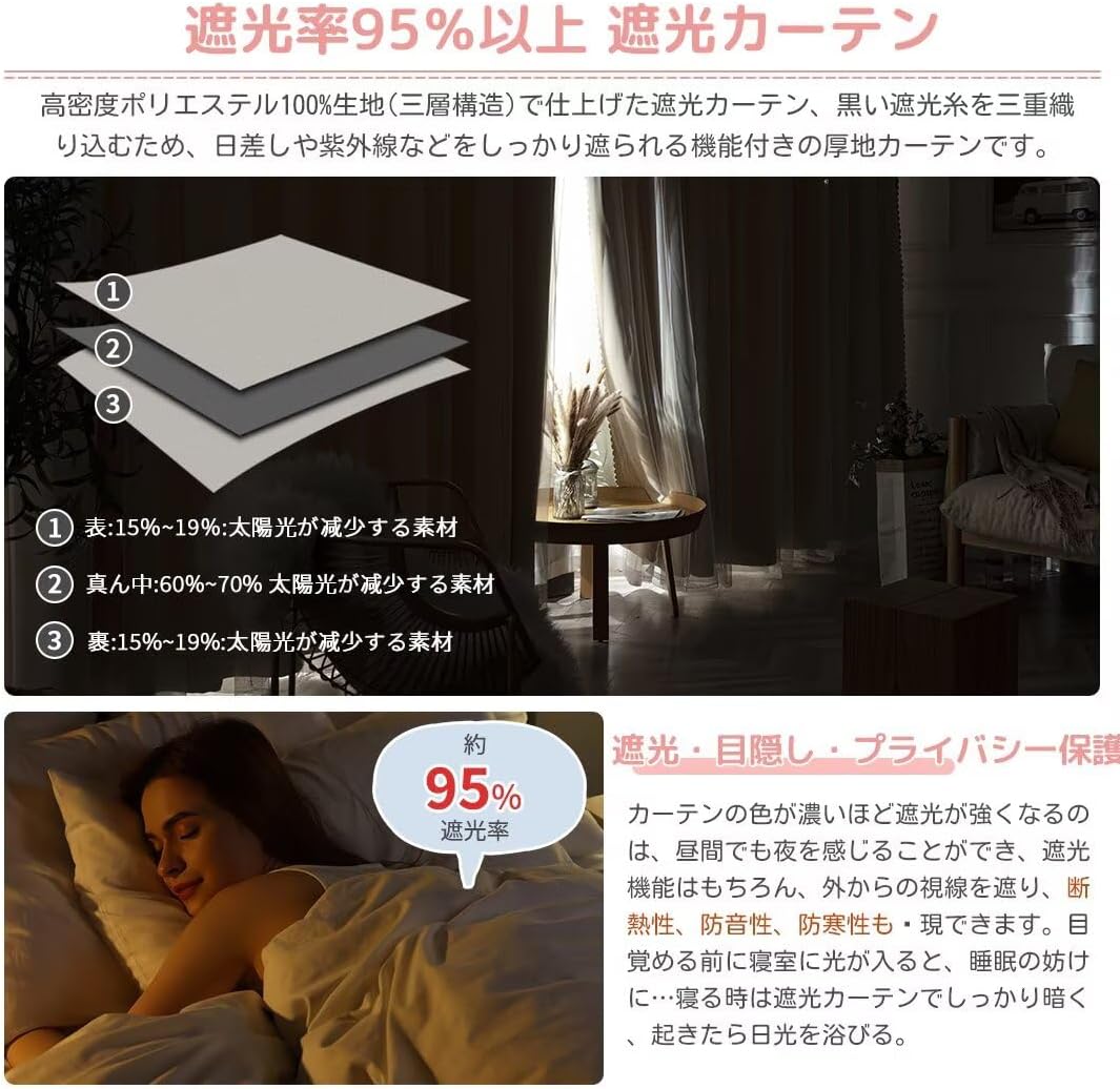 YKFN 遮光カーテン 丈135cm 幅125cm 1枚入り 姫系カーテン 一体型 二重カーテン レース 小窓 フリル カーテン 可