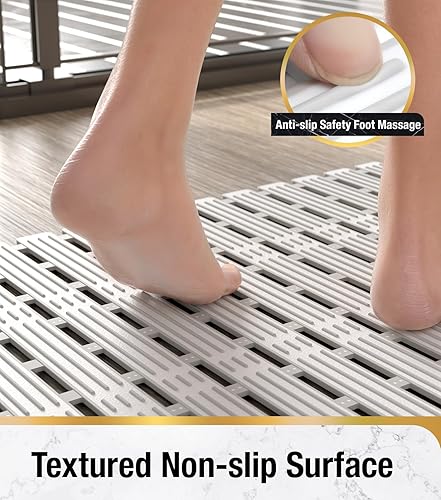 Miniatura 4 de HITSLAM Tapete de ducha antideslizante de 27 x 16 pulgadas para bañera, tapete de ducha de TPE con agujeros de drenaje y ventosas, tapete de baño,