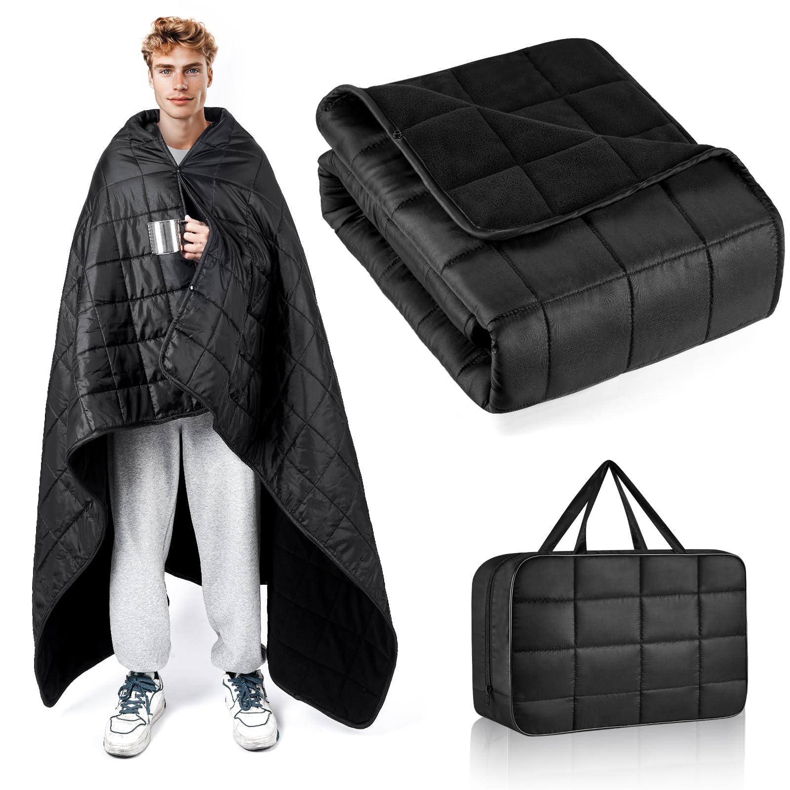 Coperta Da Campeggio Impermeabile In Tessuto Oxford 210D Con Pile Sherpa 300g/m² - Sportiva, Con Borsa Portatile - 2