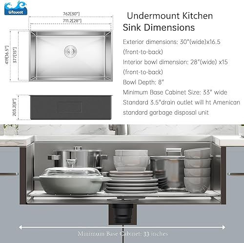 Miniatura 9 de Fregadero de cocina de 25 x 22 pulgadas, montaje superior de 25 pulgadas, níquel cepillado para lavandería, montaje superior, calibre 16, acero