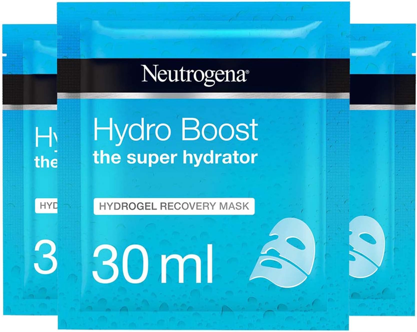 Neutrogena Hydro Boost Face Sheet Mask Hydrogel Recovery, Pack of 3x30ml, Face Mask Skincare, Neutrogena Complete Skin Care Hydration Regime with Hyaluronic Acid, Suitable for Sensitive Skin