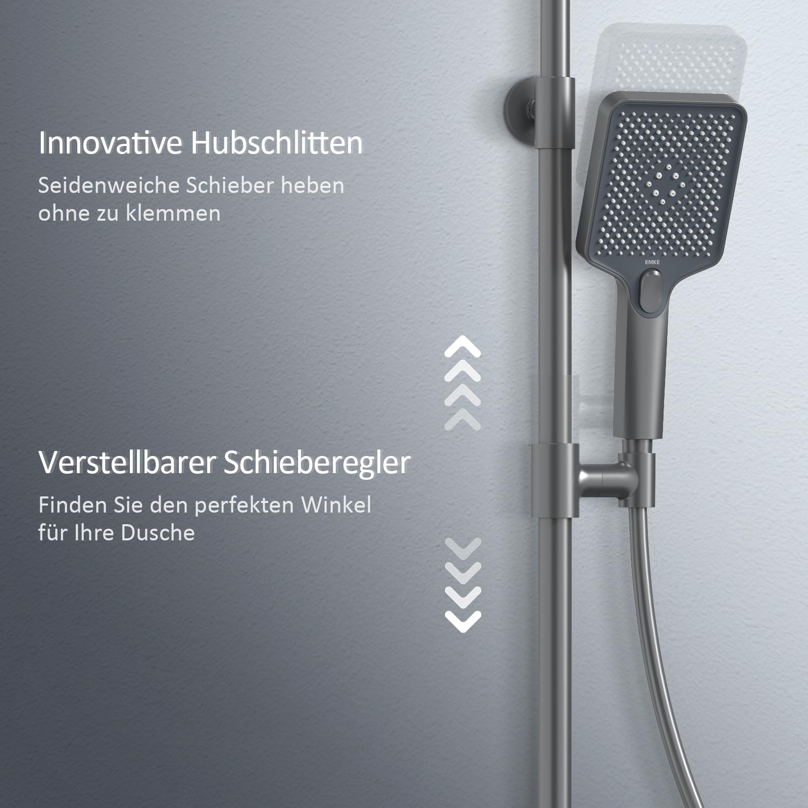 EMKE Duschsystem mit Thermostat, Anthrazit Matt Duschsystem mit Thermostatische Platte, Duschset Handbrause 3 Strahlarten, Regendusche mit Armatur, Duschgarnitur Kopfbrause, Duscharmatur Komplettset