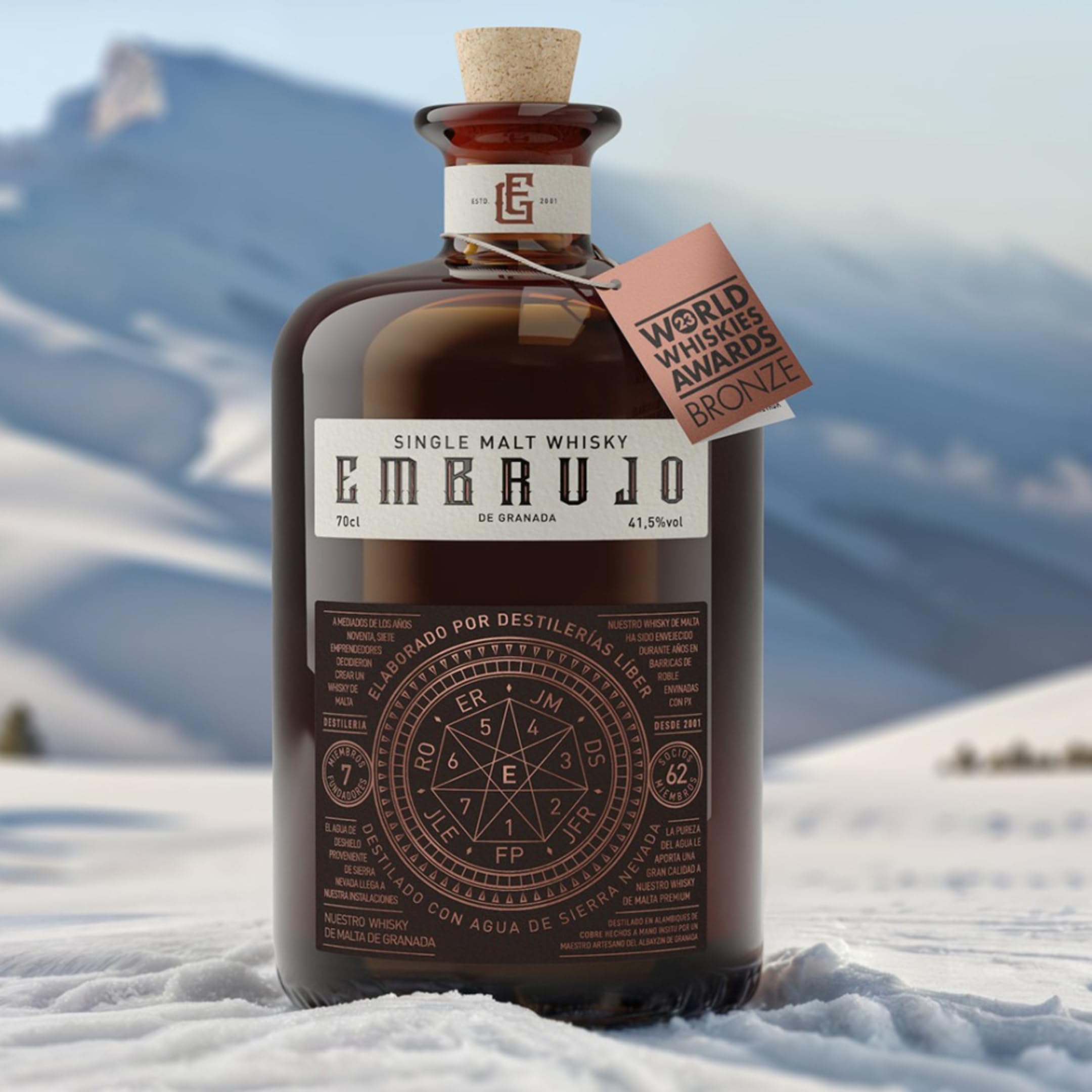 Embrujo de Granada® | Whisky Single Malt Español 9 Años | 41.5% Vol | Maduración en Barricas Pedro Ximénez | Agua de Sierra Nevada | Edición Artesanal | 70cl | Ideal para Iniciación Premium
