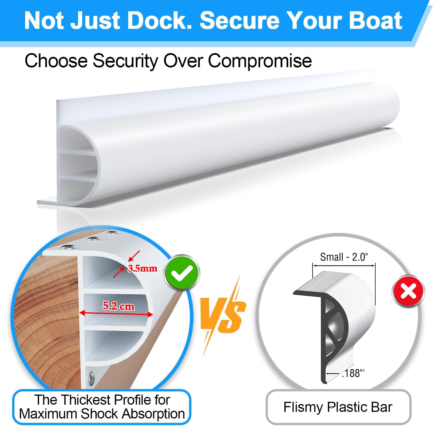 Condition photo showing New/Like New for fuqun p-profile dock bumpers, separate-section epdm/pvc rubber dock fender for straight & side protection, heavy-wall dock edging bumper with 304 stainless steel screws & drill bit no-marking white 2 pcs × 1.4 ft | 2.8 ft total