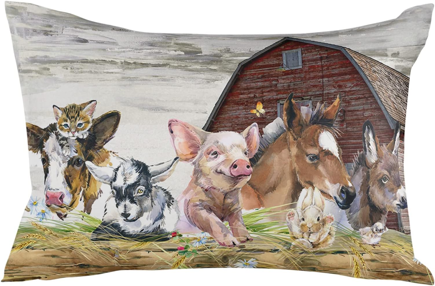 Pillow Covers 12x20 Inch Farm Animals Pig Cow Soft Brushed Microfiber Pillowcases with Hidden Zipper Closure Bed Pillow Shams for Bedroom Sofa Car