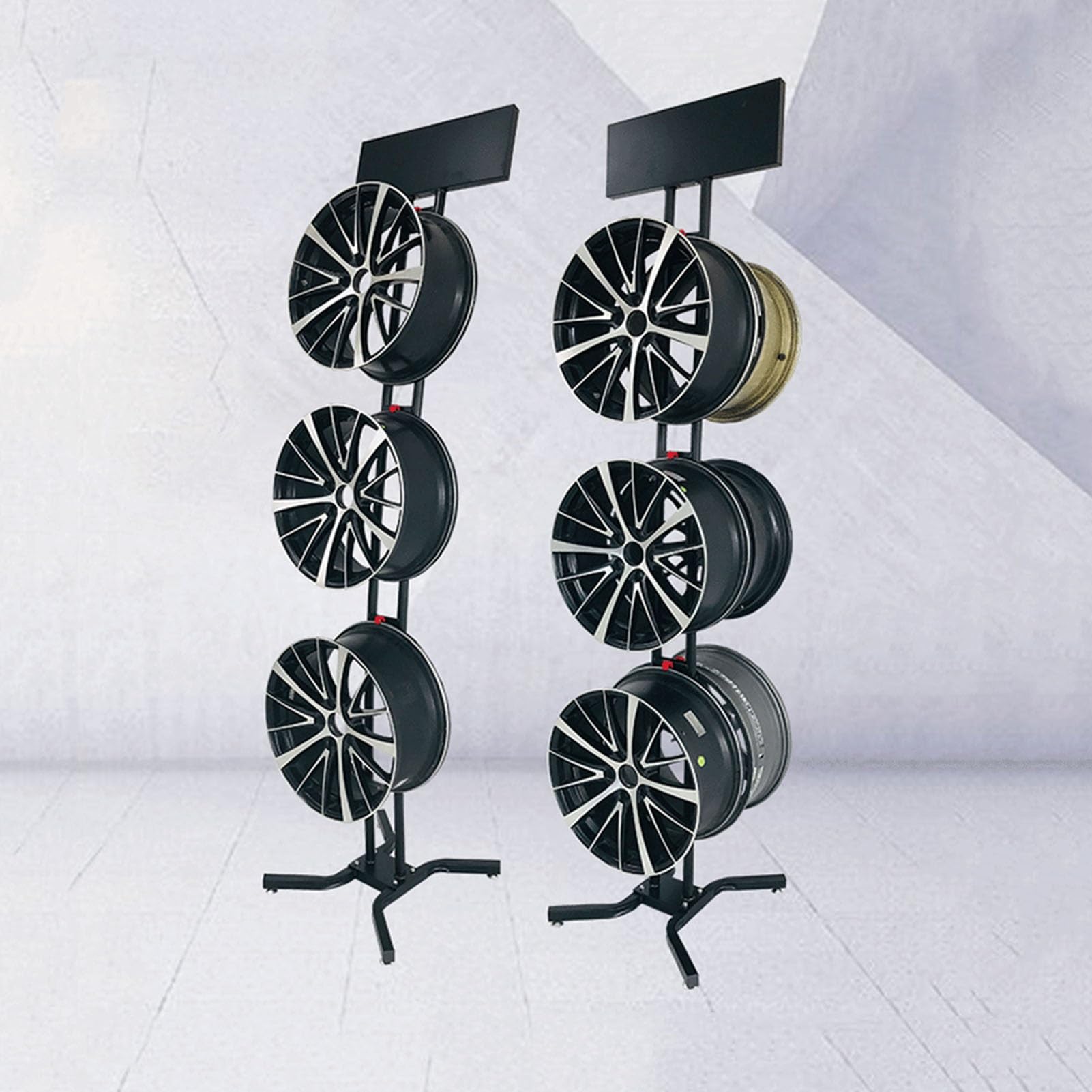 Estante De Metal For Llantas,Estante For Colgar Ruedas Servicio Pesado | Soporte de una o dos caras,Base de hierro engrosada,para salas de exposición de garajes(Style 1,3 Hooks)