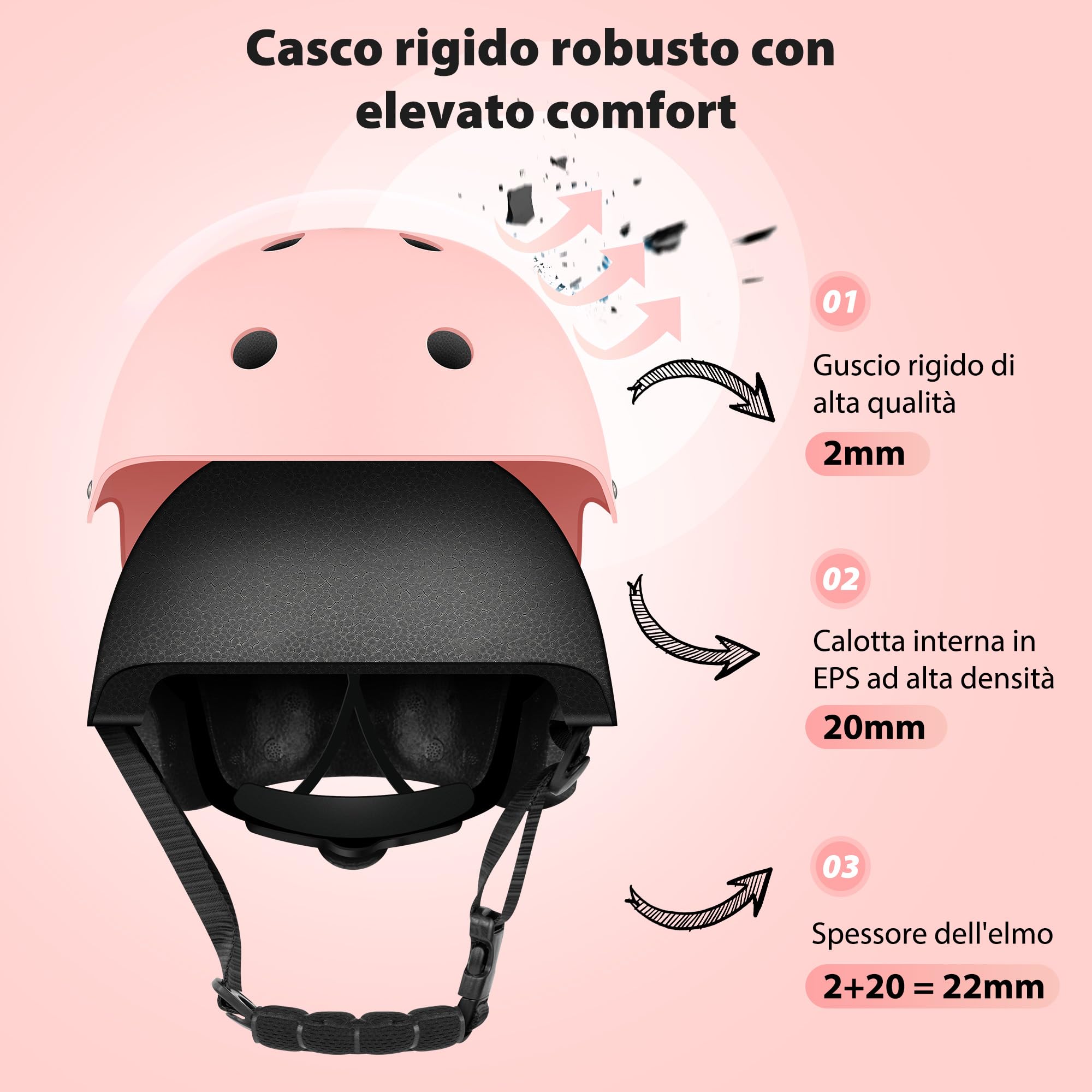 Set di protezioni bambini, ginocchiere, gomitiere e polsini, attrezzatura protettiva per scooter, pattini in linea, skateboard e bicicletta, traspirante, leggero, S (2-6 anni), M (6-14 anni)