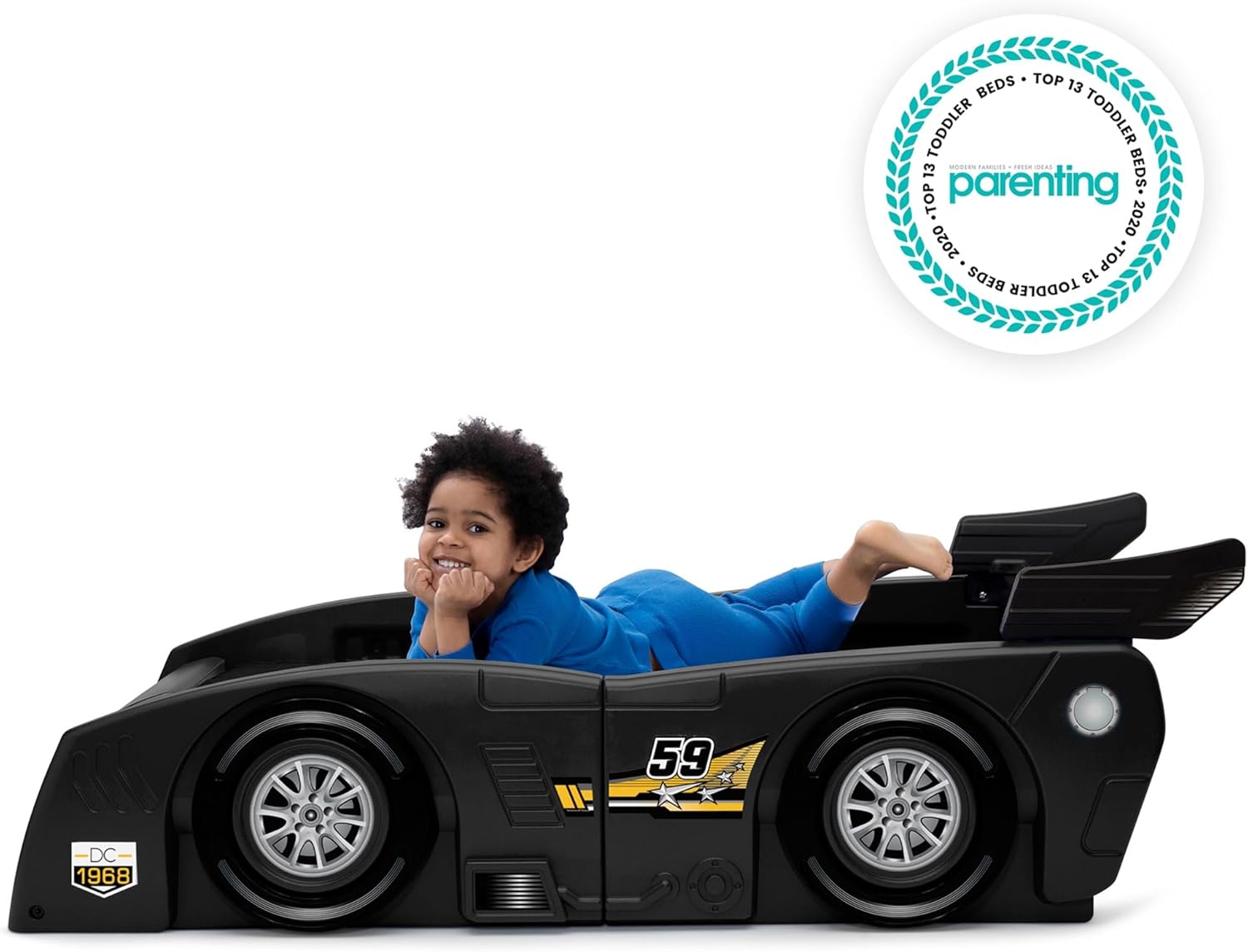 Delta Children Grand Prix Race Car Toddler and Twin Bed, Black Snooze 6 inch Memory Foam Twin Mattress (Bundle)