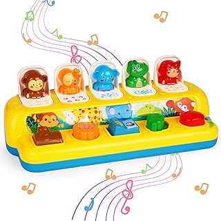 Pop Up Animals Toy- Baby Infant Activity Montessori Toy Toddlers Cause and Effect Toys with Sound and Lighting Music Toy- Interactive Popup Animal Toy for Early Learning Development Sensory Toys