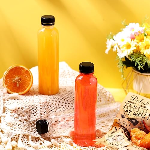 Miniatura 4 de Dandat 50 botellas de plástico transparente de 10 onzas con tapas, botellas sensoriales vacías reutilizables a granel desechables para jugos, beber