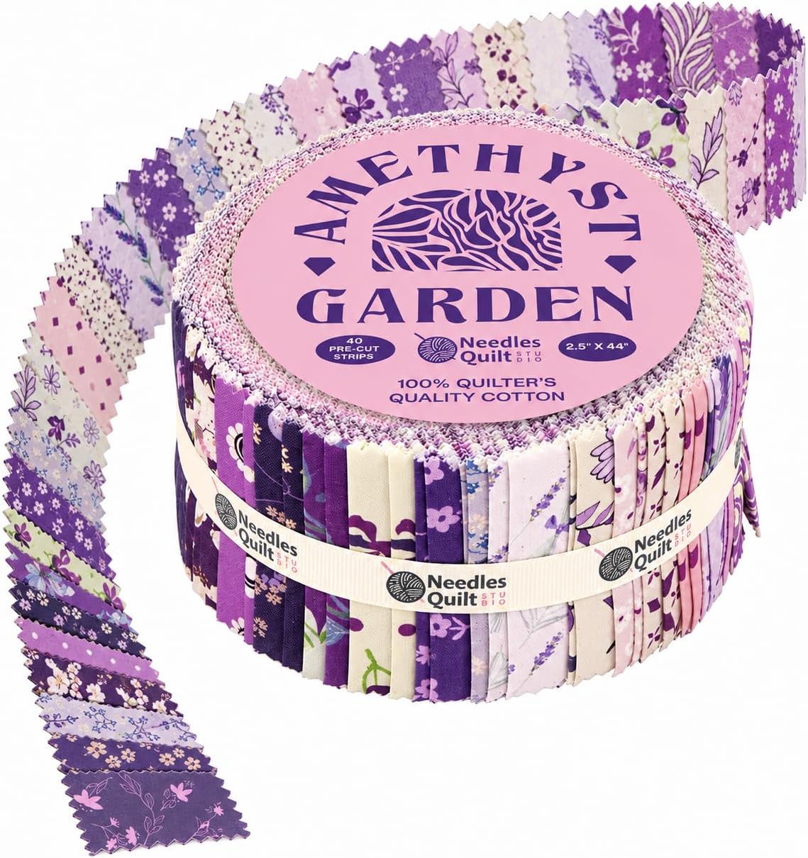 Jelly Roll Fabrics for Quilting Clearance 40 Strip 2.5" x 44" | Cotton Strips Bundles – Perfect Quilting Fabric for Sewing, Precut Quilt Projects, Jelly Roll Fabric Clearance (Amethyst Garden)