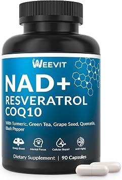 WEEVIT NAD+ Resveratrol Supplement with COQ10, Quercetin, Turmeric, NAD+ Supplement for Men and Women - Energy, Focus & Anti-Aging Support - Gluten Free, Non-GMO