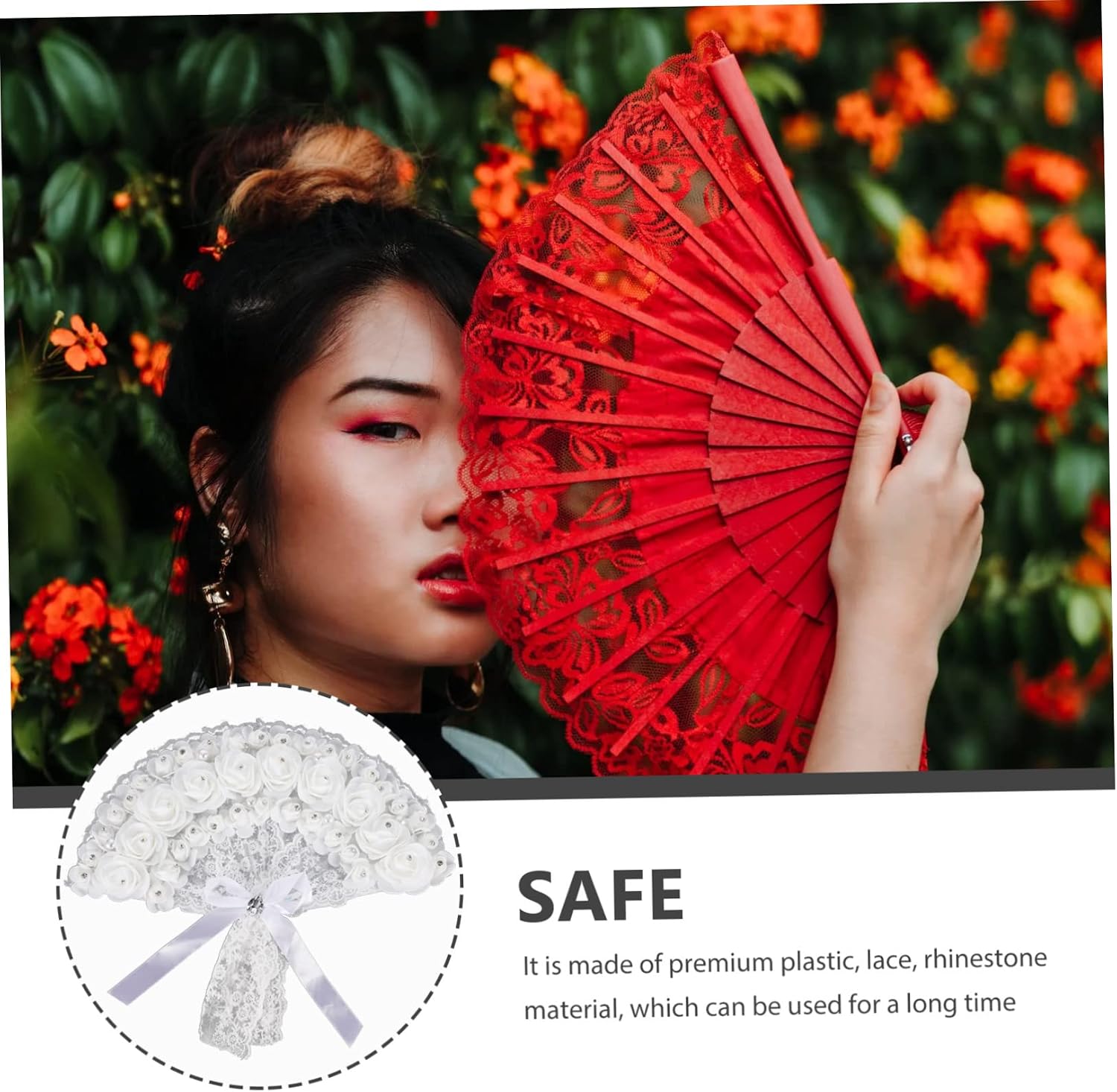 Cabilock Bride Fan Lace Flower Handheld Dance Prop for Wedding Elegant Lightweight Accessory for Brides Parties and Celebrations