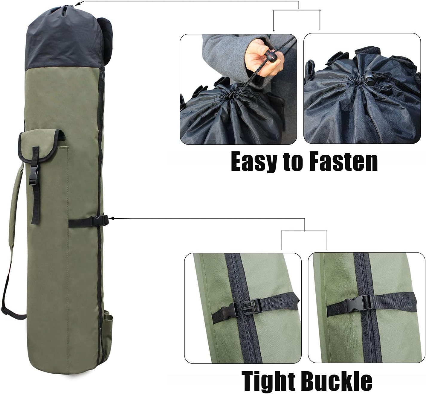 JSHANMEI Fishing Pole Bag with Rod Holder Canvas Carrier Bag Fishing Rod Reel Organizer Bag Foldable Fishing Tackle Storage Bag Travel Case Fishing Gifts for Men