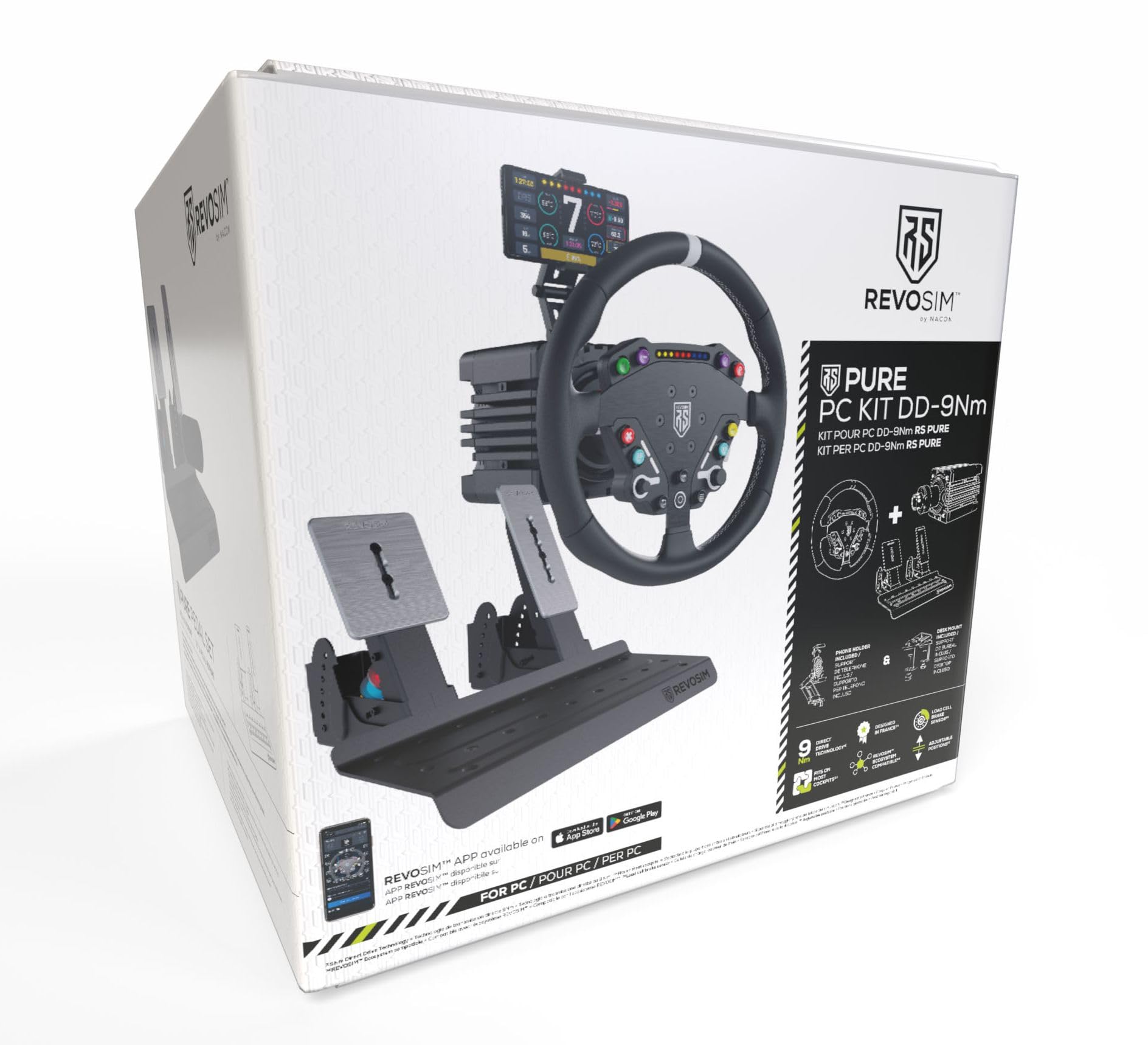 Pack Simulation RS PURE Volant GT, Base DD 9Nm et Pédalier de Précision Load Cell, Setup Complet pour Course sur PC, Immersion et Performance. Toutes fixations incluses - PCRSPUREPACK3