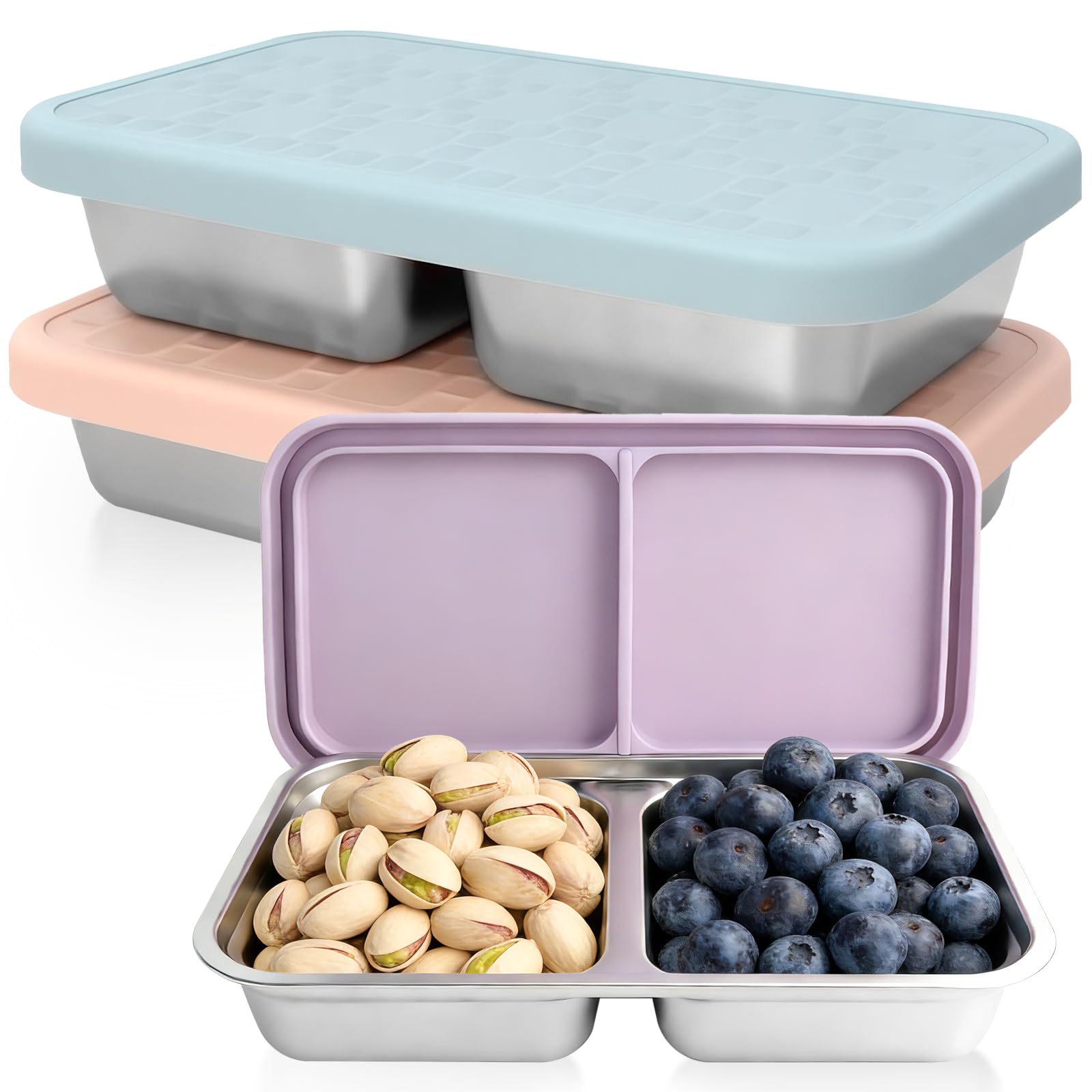 3 Pack 15 oz Stainless Steel Snack Containers for Kids reusable metal snack containers with Silicone lids 2