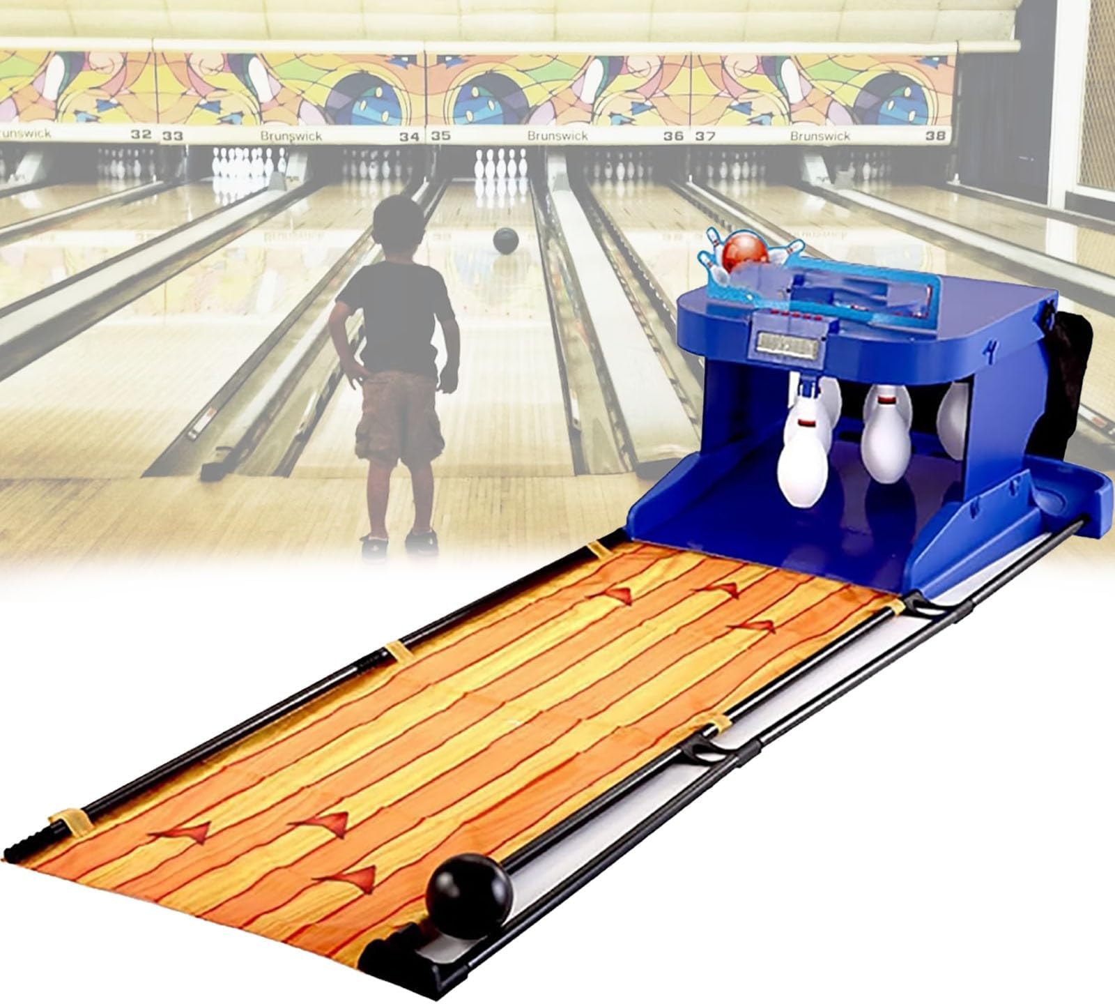 Indoor Electronic Bowling Alley Game Set with LED Scoreboard with Automatic Reset, Lighting, Simulation Sound Effect for Interactive, Perfect Activity for All Ages(2m/6ft)