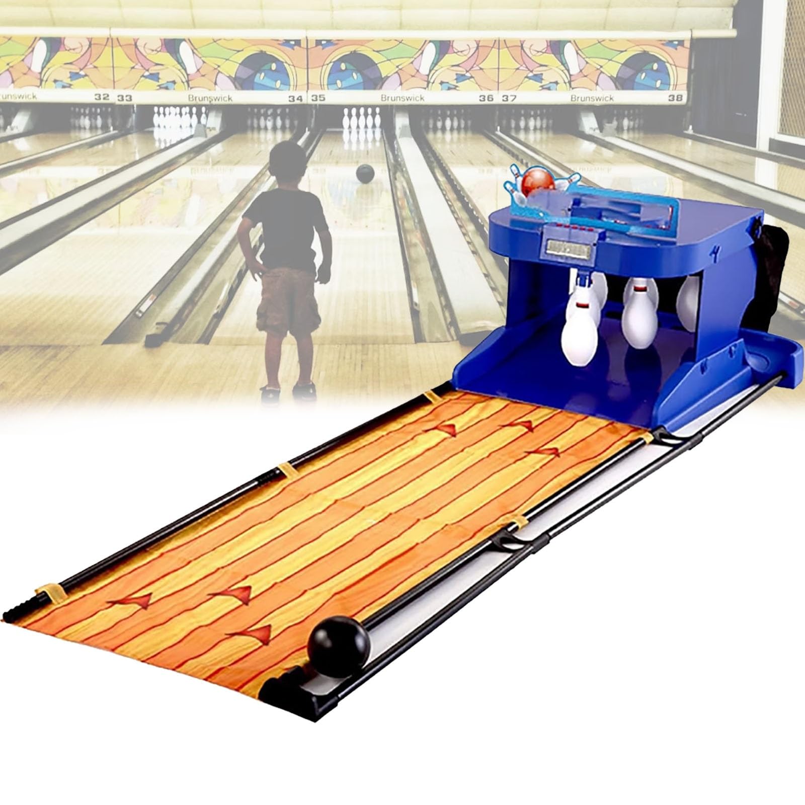 Indoor Electronic Bowling Alley Game Set with LED Scoreboard with Automatic Reset, Lighting, Simulation Sound Effect for Interactive, Perfect Activity for All Ages(2m/6ft)