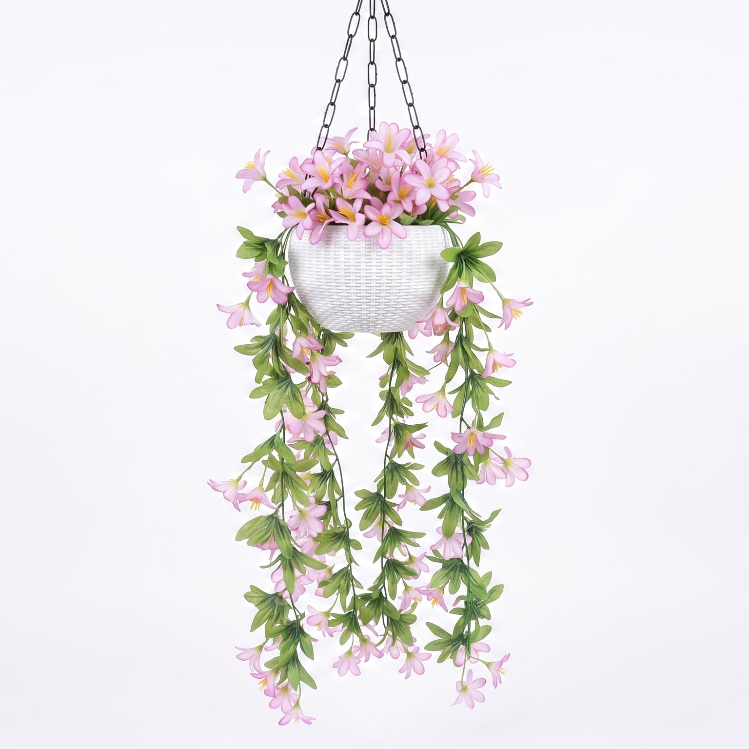 Artificial Hanging Lily Flower Plant with Hanging Basket for Home Decor, Balcony Decoration & Indoor/Outdoor Decorative Flowers (Light Pink, 1)-image-17