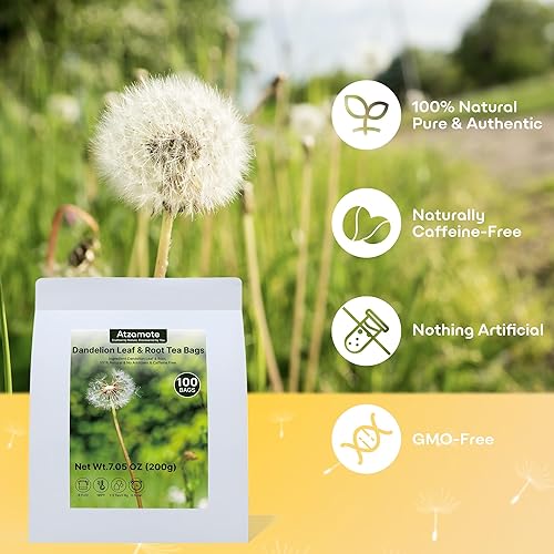 Miniatura 5 de 100 bolsas de té puro de hojas de diente de león y raíz, té de hierbas para desintoxicación del hígado, sin cafeína, sin aditivos, té de diente de