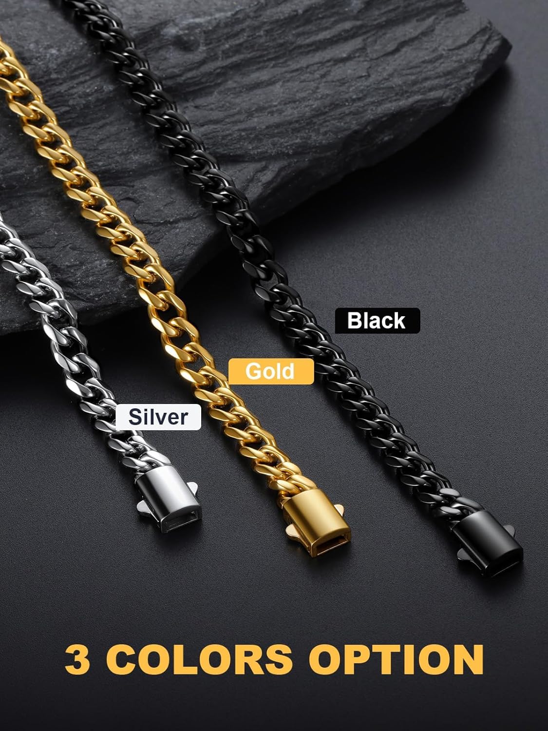 U7 Cuban Link Chain Necklace for Men, Stainless Steel/Black/Gold Mens Necklaces, Chunky Curb Chain Necklace in 6/9/12mm Width 18-30 Inches, Thick Choker Jewelry with Box Packed - Image 8