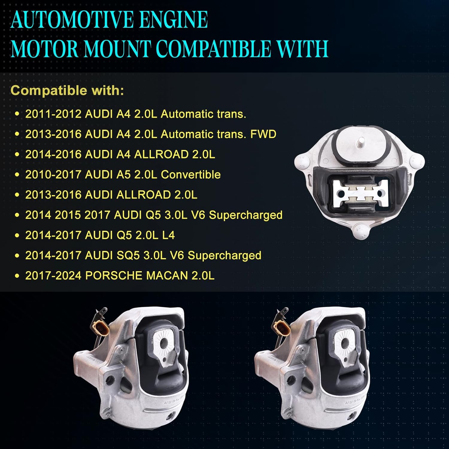 SHERXIBO Engine Motor Mount Compatible with 2011-2016 A4,2014-2016 A4 ALLROAD,2010-2017 A5,2013-2016 ALLROAD,2014-2017 Q5 SQ5,2017-2024 MACAN 2.0L L4,Replace for A6991HY 9670 9928 A4923