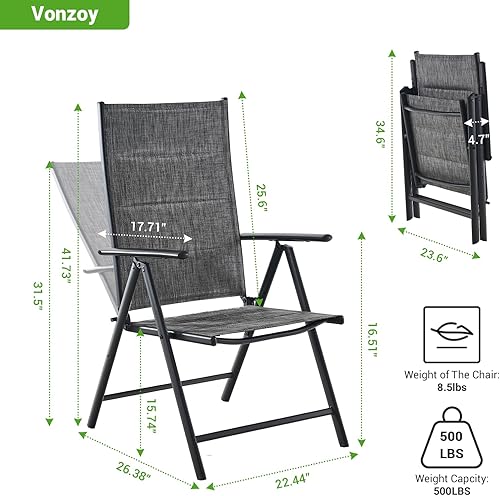 Miniatura 3 de Juego de 2 sillas plegables para patio, sillas de patio al aire libre con asiento acolchado de algodón de textileno suave y respaldo ajustable de 7