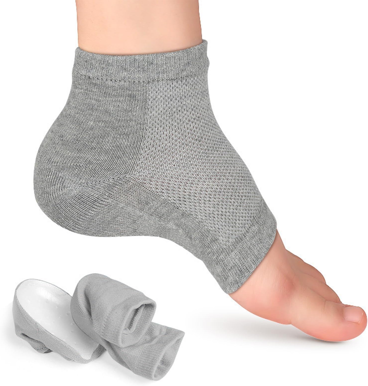 Heightening Wedge Insole Socks Invisible Silicone Height Increase Socks Heel Pad Insert for Plantar Fasciitis Pain Relive and Gait Correction Grey 2.5 CM/1 Inch Up