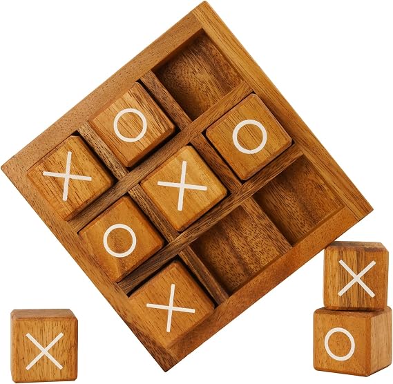BSIRI Wooden XO Blocks Tic Tac Toe Travel Game Coffee Tabletop Family Living Room Decoration Games Night for Adults for Desk and Bookshelf Decor Unique Wood Gifts 5.5 Inch