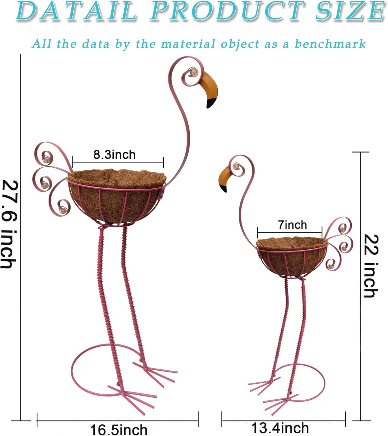 COOZZYHOUR Metal Flamingo Planter with Basket -Garden Bird Planters for Outdoor Indoor Lawn,Yard,Porch,Patio, Garden Decorations（Set of 2）